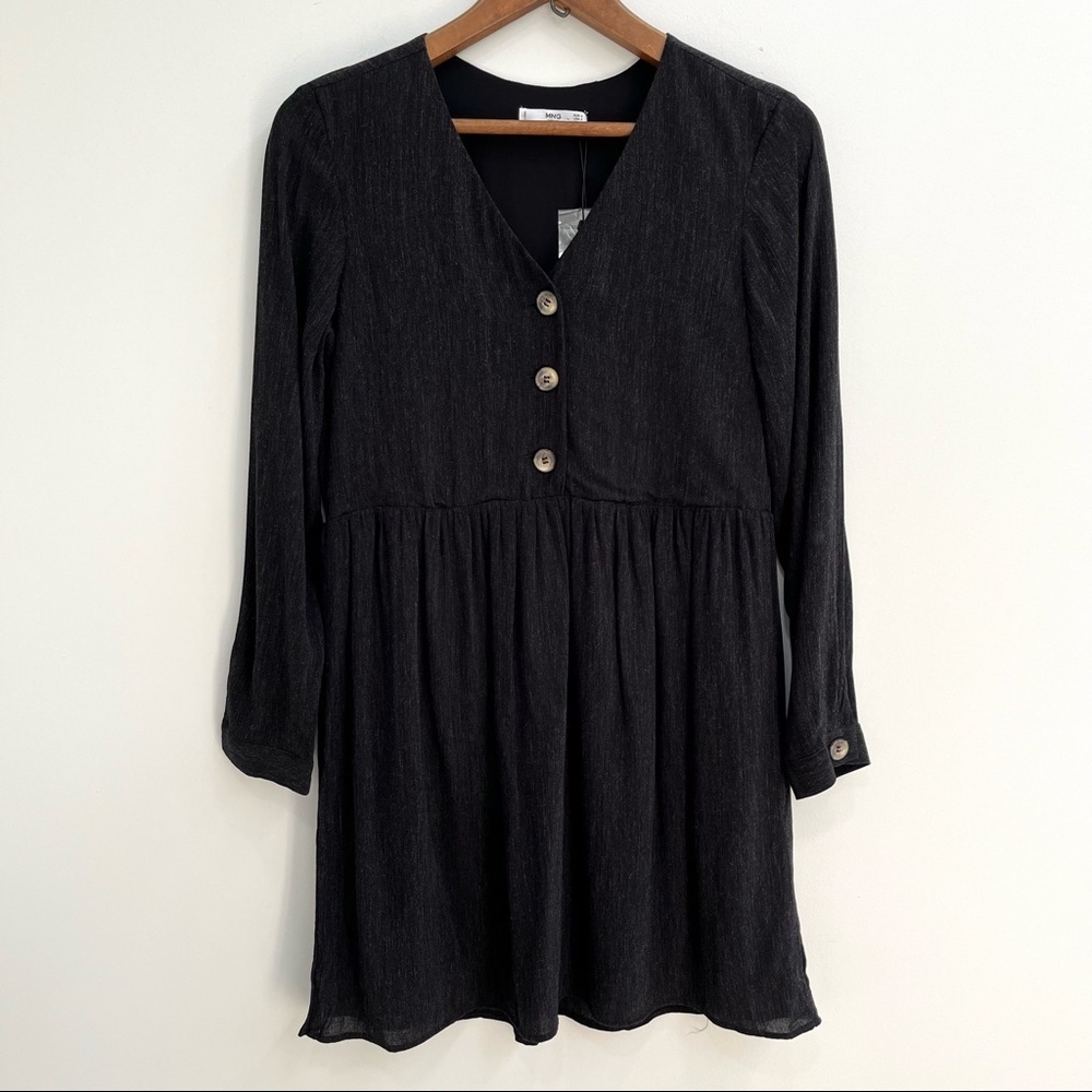 MNG Mango charcoal gray babydoll long sleeve button front dress size 4